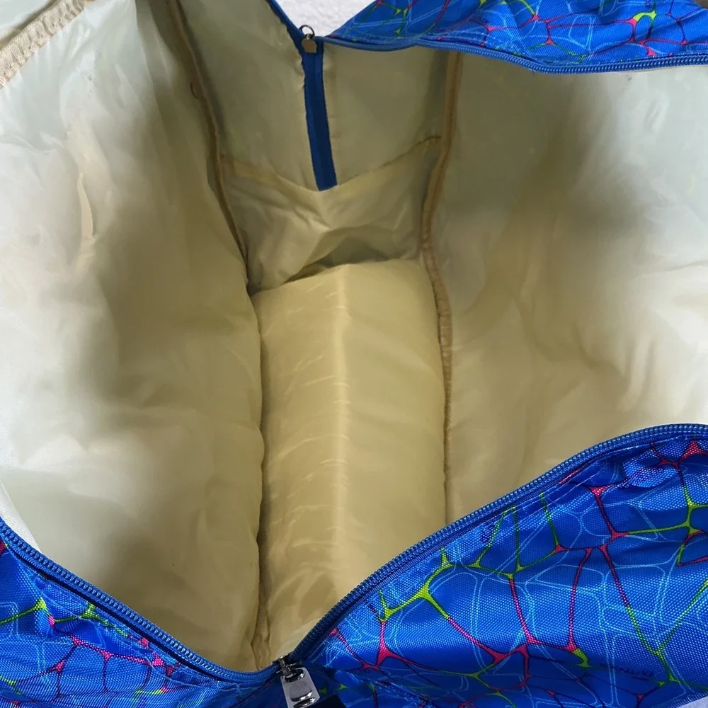 Outdoor Products Blue Neon Geometric Web Duffel Bag‎ Travel Gym Sporty Retro
